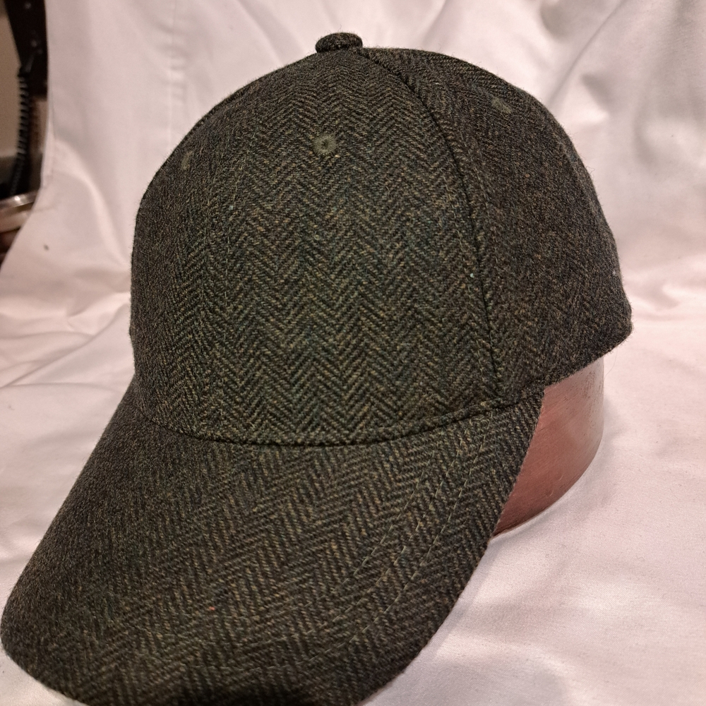 Herringbone Wool Baseball Cap - Dark Olive